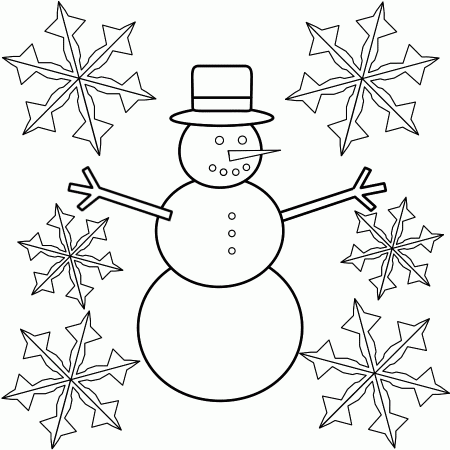 Snowman with Snowflakes - Coloring Page (Winter)