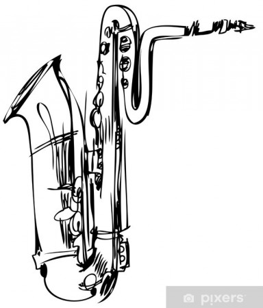 sketch of a brass musical instrument saxophone bass Wall Mural ...