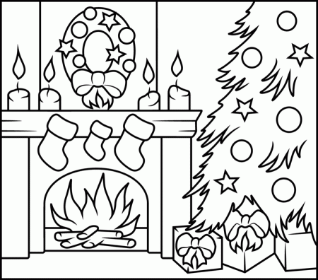 Christmas Fireplace - Printable Coloring Page | Christmas coloring ...