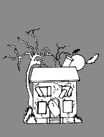 Abandoned House Coloring Page | Purple Kitty