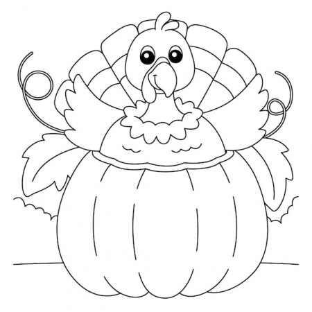 Premium Vector | Thanksgiving turkey inside pumpkin coloring page