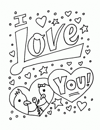 Two Birds in Love say I Love You Coloring Page
