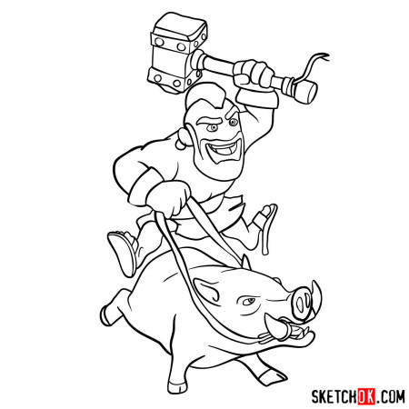 How to draw Hog Rider from Clash of Clans - Sketchok easy drawing guides