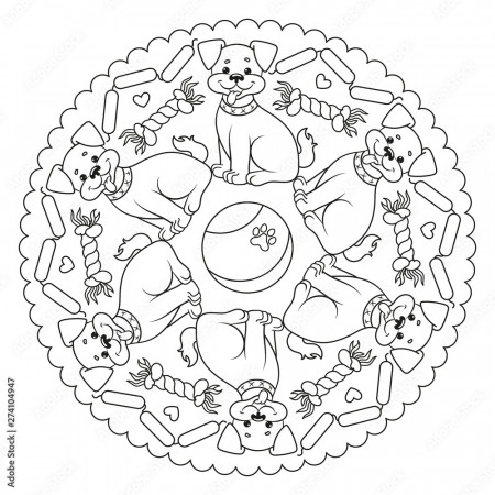 Coloring page mandala with a dog. Vector Illustration. Stock Vector | Adobe  Stock