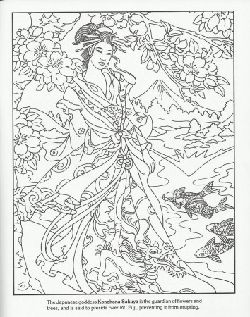 Geisha Adult Coloring Page - Konohana Sakuya #AdultCP #Asian ...