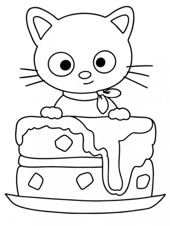 Chococat with Cake Coloring Page - Free Printable Coloring Pages for Kids