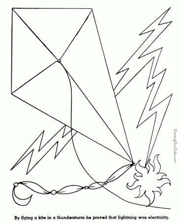 Benjamin Franklin kite coloring page 015 | Benjamin Franklin | Pinter…