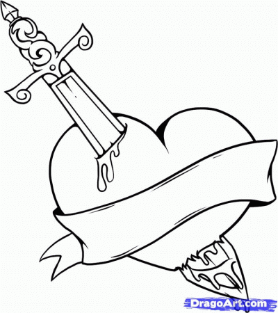 Draw a Heart With a Sword, Step by Step, Drawing Sheets, Added by 