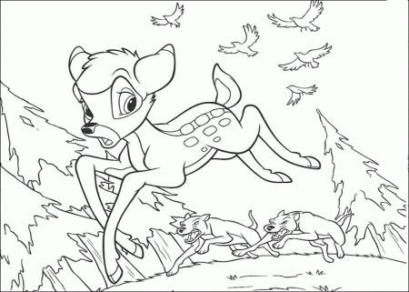Bambi Chased Savage Wolves Coloring Page - Bambi Cartoon Coloring 