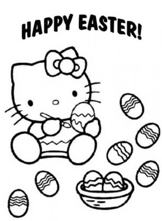 Happy Hello Kitty Decorate Easter Egg Coloring Pages - Easter 