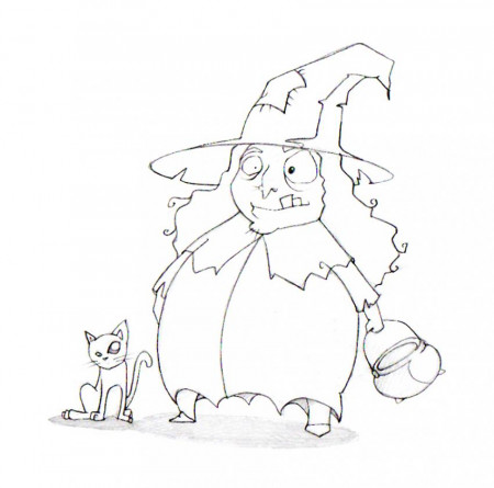 WITCH coloring pages - Black cat and witch