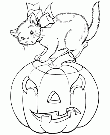 Halloween Pumpkin Coloring Pages - Evil Halloween Pumpkin and Cat 