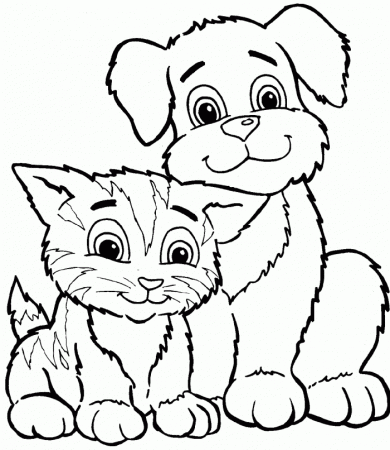 dogs and kitten Colouring Pages