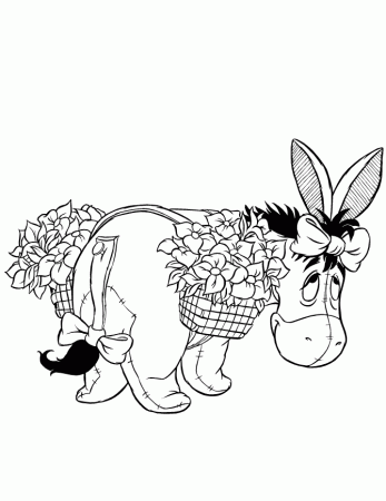 Pretty Eeyore Carrying Flowers Coloring Page | Free Printable 