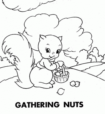 Squirrel Gathering Nuts Coloring Page | 99coloring.com