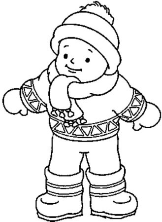 winter clothes coloring page or little boy wearing