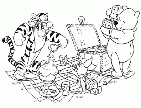 Winnie The Pooh Bear And Friends Picnic Coloring Page | Free 