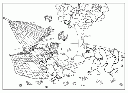coloring page of the 3 little pigs houses : Printable Coloring 