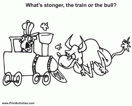 Train Engine Coloring Page | Cartoon Engine and Bull