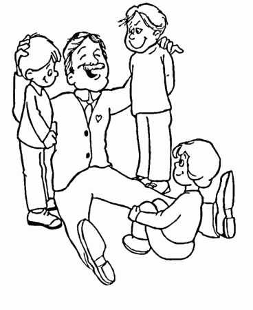 Father's Day Coloring Pages - Fathers Day Dad with loving children 