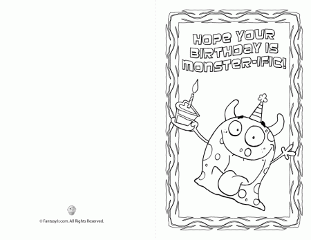 Fantasy Jr. | Monster Birthday Card Coloring Page