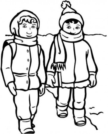 Print Boy And Girl With Winter Clothes Coloring Page or Download 