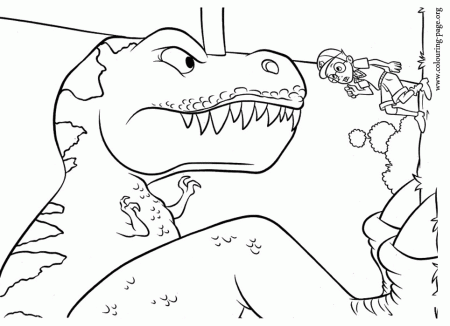 Meet the Robinsons - Tiny the T.Rex attacking Lewis coloring page