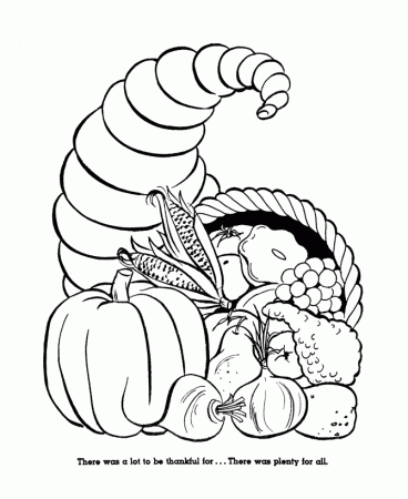 The First Thanksgiving Coloring page sheets: Horn of Plenty 