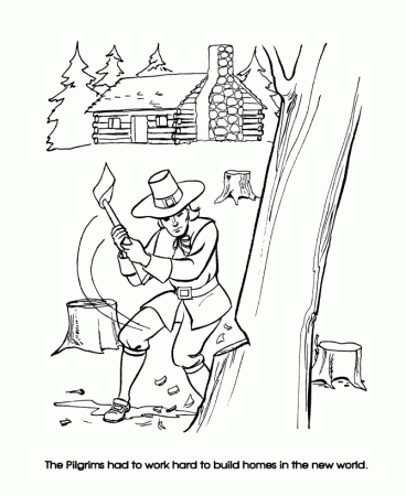 Pilgrim Thanksgiving Coloring Page Sheets - Pilgrims clearing the 