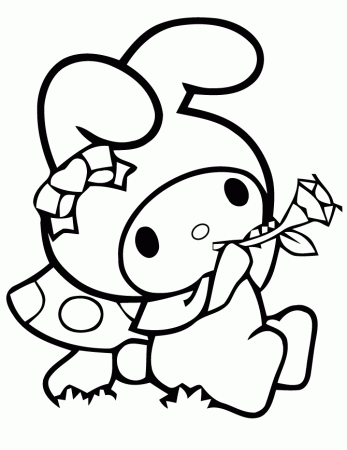 My Melody Holding Flower Coloring Page | Free Printable Coloring Pages