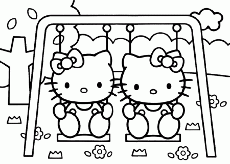 Hello Kitty Play Swing - Coloring Pages