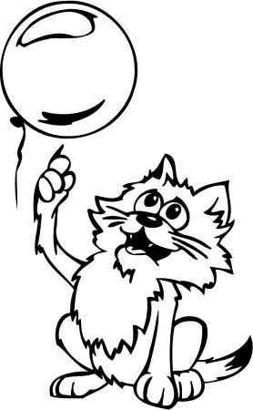 worksheet of cat getting ready to pop a balloon - Coloring Point 