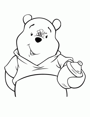 Cute Pooh Bear With Bee On Nose Coloring Page | Free Printable 
