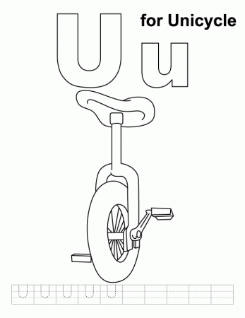 U for unicycle coloring page with handwriting practice | Download 