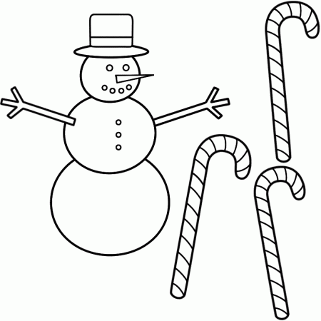 Snowman with Candy Canes - Coloring Page (