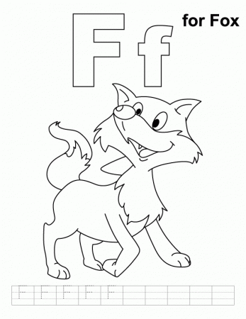 F for fox coloring page with handwriting practice | Download Free 