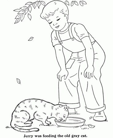 boy coloring pages feeding the cat printable kids