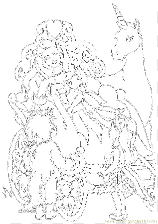Coloring Pages Barbie And Unicorn (Cartoons > Unicorn) - free 