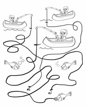 Fishing line maze - Free Printable Coloring Pages