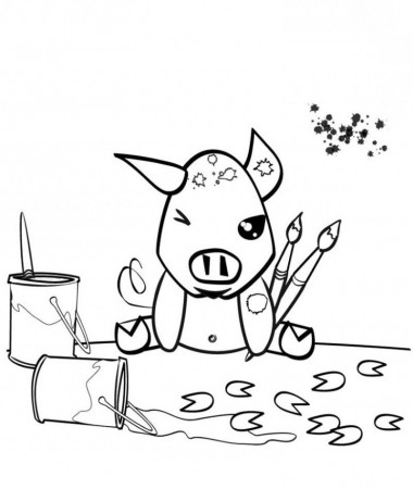 Painting Pig Coloring For Kids - Kids Colouring Pages
