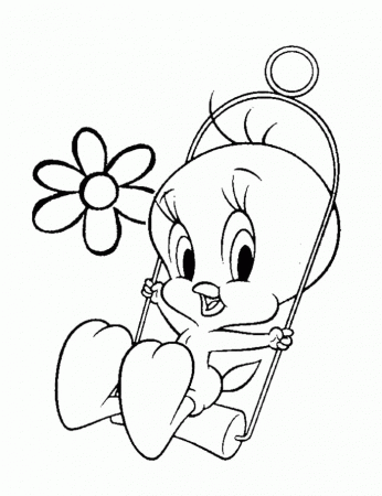 Tweety Playing Swing Coloring Page - Tweety Coloring Pages 