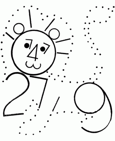 Number Dots Coloring Activity Pages | Number Lion connect the dots 