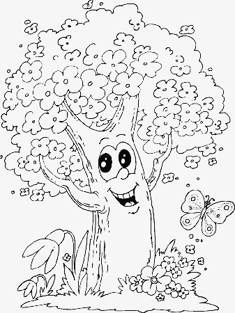 Spring Tree Colouring | Tree Coloring Pages | Printable Free 
