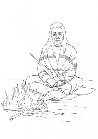 Coloring page native american campfire - img 9905.