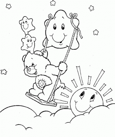 Care Bear Playing With Stars Coloring For Kids - Kids Colouring Pages