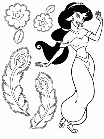 Coloring pages of disney characters " Jasmine and Aladin "