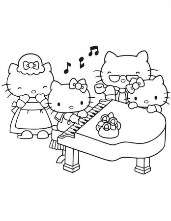 Hello Kitty Playing Piano Coloring Page | Coloring Pages