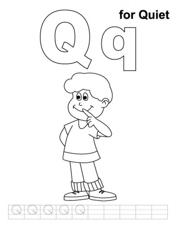 Q for quiet coloring page with handwriting practice | Kids handwriting  practice, Alphabet crafts preschool, Coloring pages