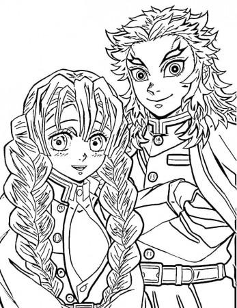 kyojuro rengoku and mitsuri kanroji Coloring Page - Anime Coloring Pages