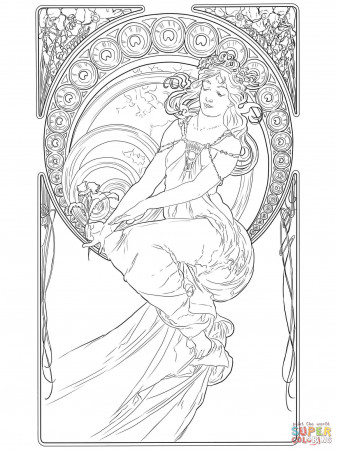 Painting by Alphonse Mucha coloring page | Free Printable Coloring Pages